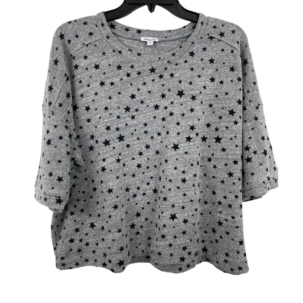 Splendid Star Print Gray/Black Cropped Knit Shirt Top Womens Size Large